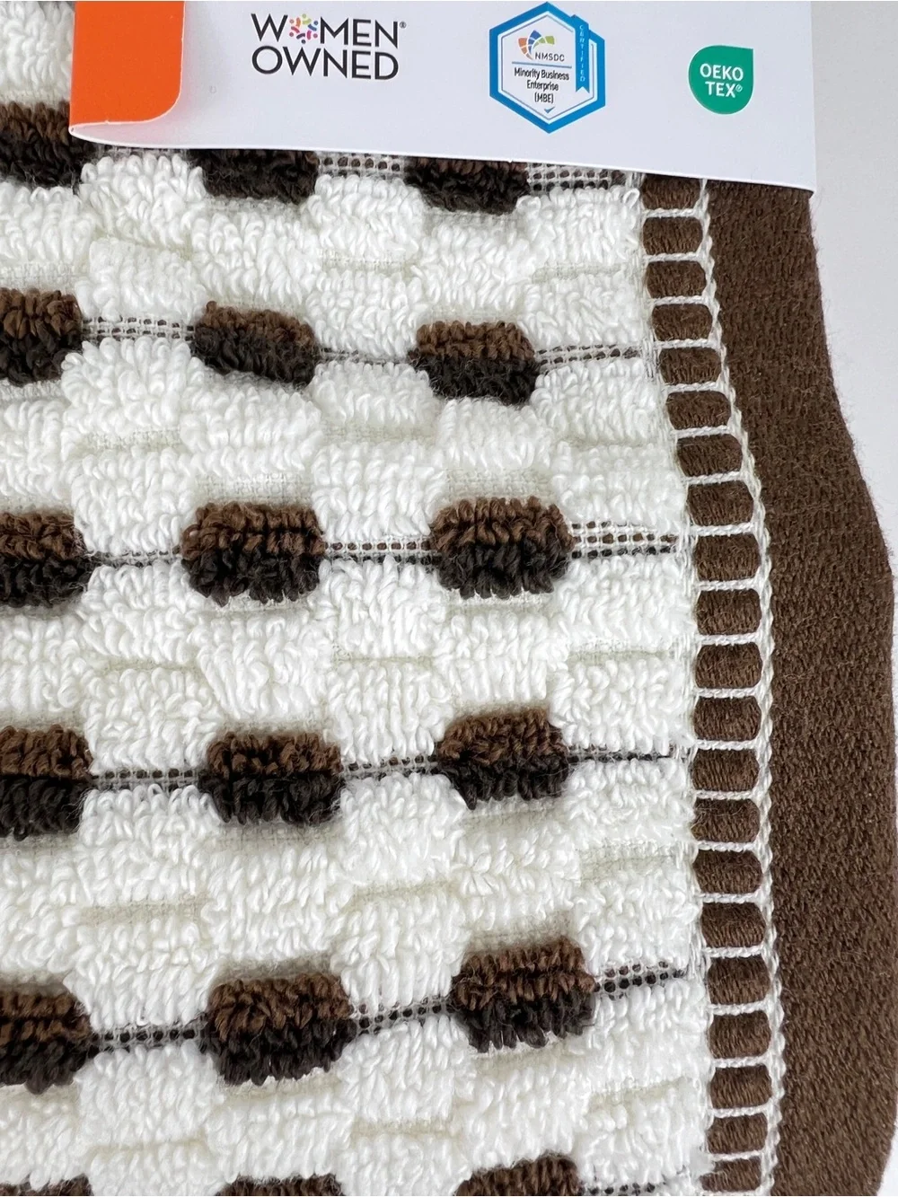 Caro Home Bath Towels White with Brown Check Quick Dry Soft Cotton 2 Pc Set NEW